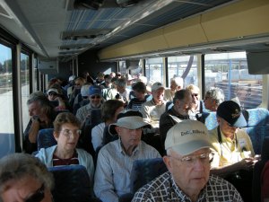 A busload of tourists, heading out to the farm.